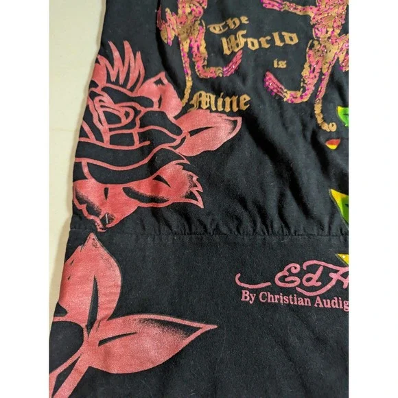 Vintage Ed Hardy Long Baby Tee Panther Rose Tattoo Tunic Christian Audigier L - Picture 7 of 15
